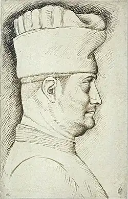 Pisanello, Portret in profiel van Filippo Maria Visconti, Codex Vallardi 2484, pen en bruine inkt op papier, 29,1&nbsp;×&nbsp;18,7&nbsp;cm, Louvre, Parijs