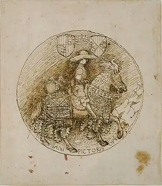 Ruiter op een medaille, inv. 2486, ca. 1449, pen en inkt op papier, 16,5&nbsp;×&nbsp;14,2