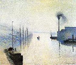 Havengezicht te Rouen, 1888, waarin de pointillistische techniek alweer verder is uitgewerkt.