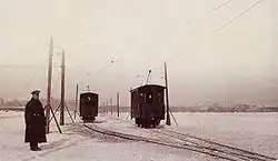 Trams op de bevroren Neva, tegen 1900