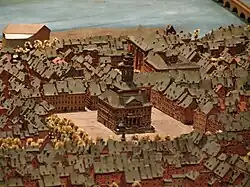 Detail van de Franse maquette: Markt en stadhuis