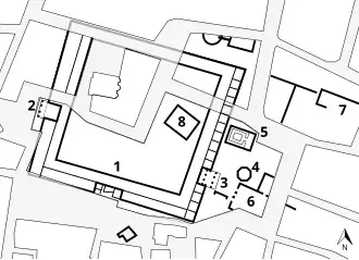 Locatie van de Toren van de winden (4) op de Romeinse Agora