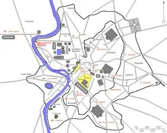 Locatie van de Boog van Arcadius, Honorius en Theodosius (in rood)