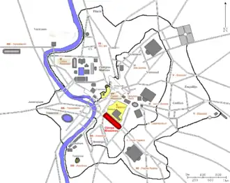 Locatie van het Circus Maximus (in rood)
