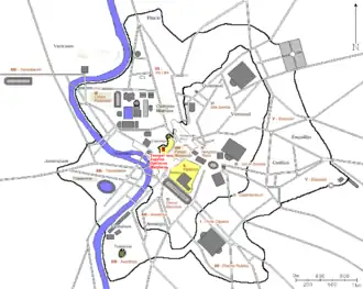 Locatie van de Tempel Jupiter Optimus Maximus (in rood)