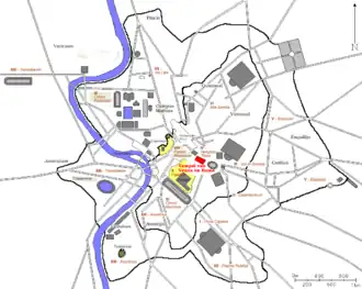 Locatie van het de Tempel van Venus en Roma (in rood)