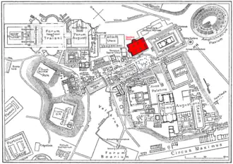 Locatie van de Basilica van Maxentius (in rood)