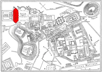 Locatie van de Basilica Ulpia (in rood)