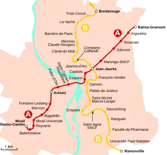 Netwerkkaart van de Metro van Toulouse