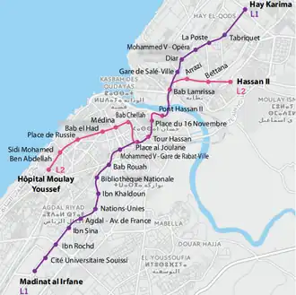 Netwerkkaart van de Tram van Rabat