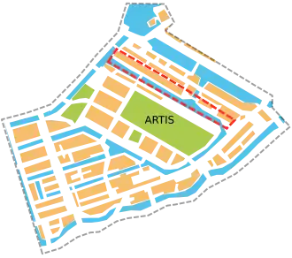 Locatie Entrepotdok in de Plantagebuurt (rood omlijnd)
