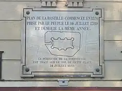 Gedenkplakkaat met plattegrond voor de Bastille