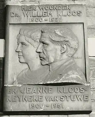 Plaquette Dr. Willem Kloos en Jeanne Kloos-Reyneke van Stuwe
