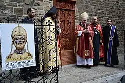 Poster van de buste bij inzegening chatsjkar