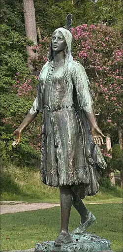 Standbeeld van Pocahontas in Jamestown (Virginia) uit 1922