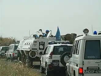 Een konvooi UNDOF-voertuigen in de Golanhoogte in mei 2007.