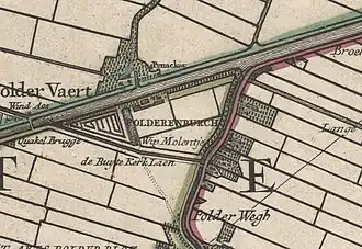 Polderburg op een kaart uit 1712