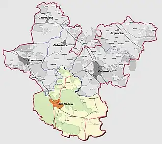 Ligging van de gemeente binnen de powiat