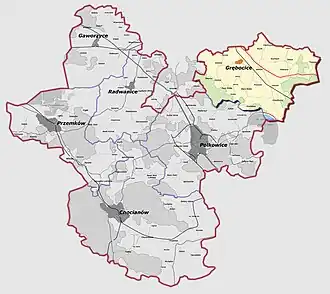 Ligging van de gemeente binnen de powiat