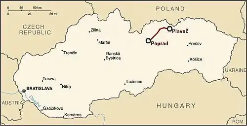 Spoorlijn Poprad-Tatry – Plaveč op de kaart