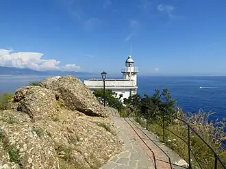 De vuurtoren helemaal op de zuidelijkste punt van het schiereiland.