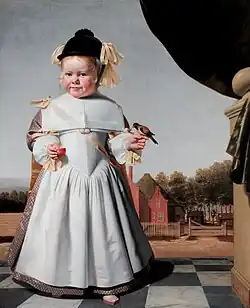 Caesar van Everdingen: Portret van een twee jaar oude jongen met een appel en een vink, 1664