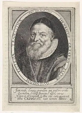 Portret van Henricus Caesarius op 75-jarige leeftijd. Gravure, Crispijn van de Passe (II), 1625, Rijksmuseum Amsterdam.