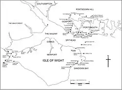 Kaart met forten om Portsmouth