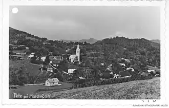 Ansichtkaart uit Peče, ergens tussen 1928 en 1947