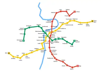 Netwerkkaart van de Metro van Praag