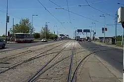 Tramrails met kasseien