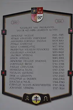 Lijst van predikanten Sloterkerk van 1583 tot 1836