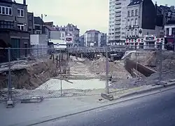 Bouw van het premetrostation in 1986.