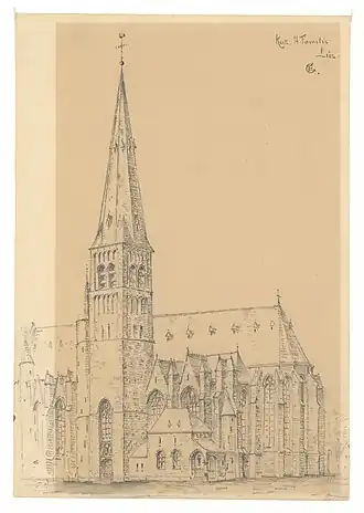 Tekening van de Heilige Familiekerk door architect Edward Careels, Collectie Vlaams Architectuurinstituut - Collectie Vlaamse Gemeenschap.