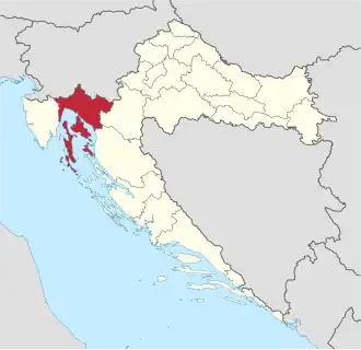 Locatie van provincie Primorje-Gorski Kotar in Kroatië