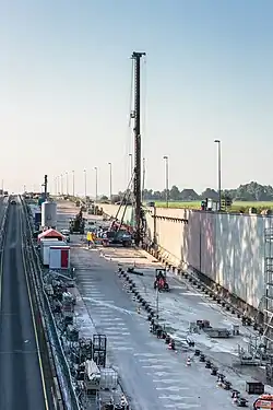 Werkgebied noordwest in-uitgang van de tunnel.