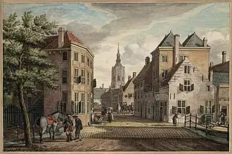 Gezicht op de Haagse toren vanuit de Prinsestraat (1775)