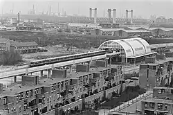 Proefrit op nieuwe metrotraject, Station Spijkenisse Centrum 1985