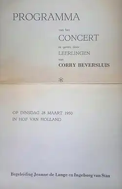 Programma concert Leerlingen van Corry Beversluis maart 1950