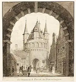 De Binnen-Apoort uit 1517 gezien vanuit de Buiten-Apoort uit 1623 (Pronk, 1754)