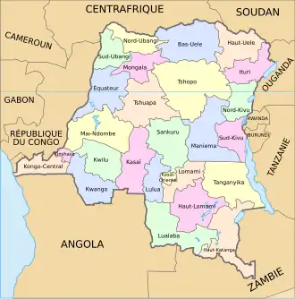 De provincies van de Democratische Republiek Congo.