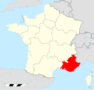 Ligging van Provence-Alpes-Côte d'Azur in Frankrijk