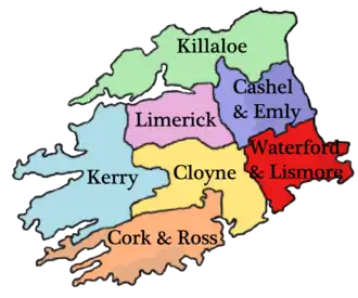 Ligging van het bisdom binnen het aartsbisdom Cashel
