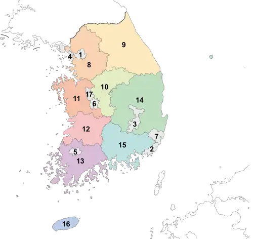 De bestuurseenheden in Zuid-Korea