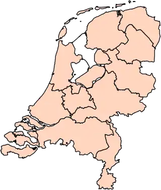 De afbeelding toont de 12 provincies. Klik op de provincienaam in de afbeelding voor een lijst van steden en dorpen van die locatie