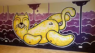 Muurschildering in het jeugdcentrum van Roiu