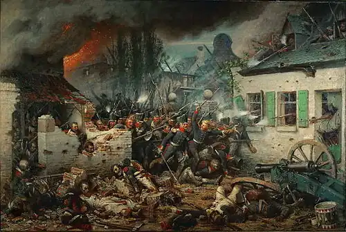 De Pruisen bestormen Plancenoit tijdens de Slag bij Waterloo 1864