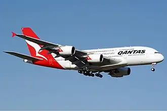 Een Airbus A380 van Qantas