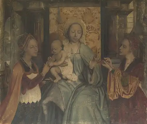 Quinten Massijs, Maria en Kind met de Heilige Barbara en de Heilige Catharina, tüchlein, ca. 1515-1525, National Gallery (Londen)