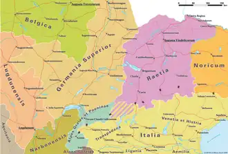 Raetia in ca. 150 n.Chr.